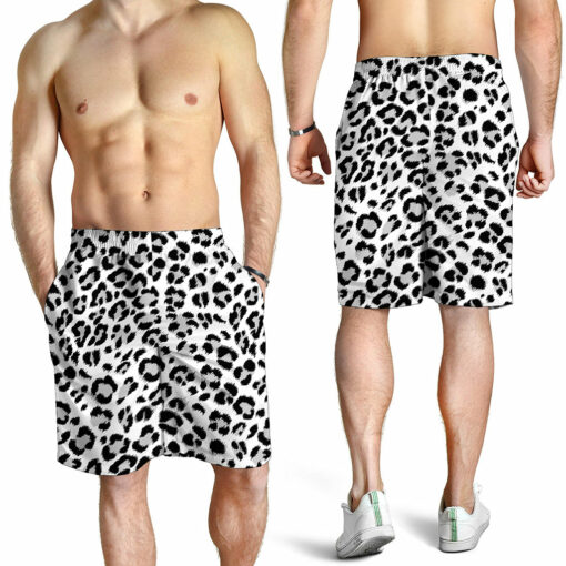 White Leopard Print Men's Shorts