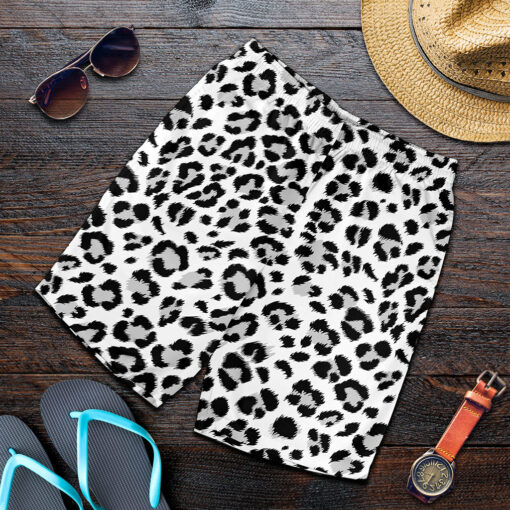 White Leopard Print Men's Shorts