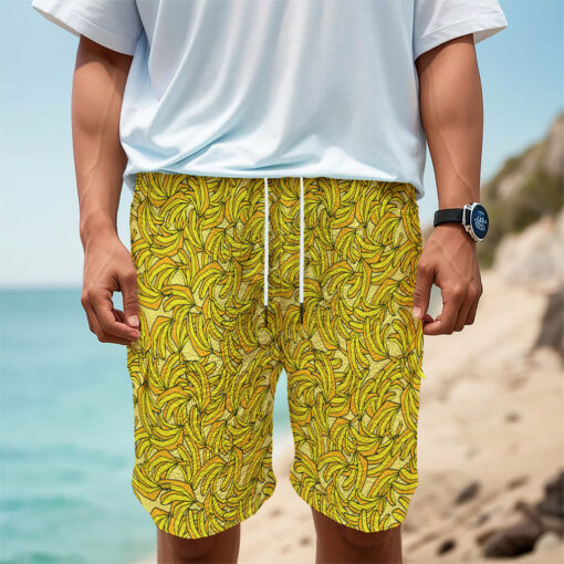 Yellow Geometric Banana Pattern Print Men's Cargo Shorts