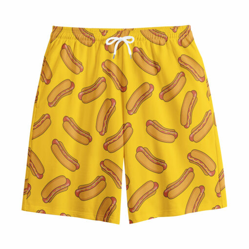 Yellow Hot Dog Pattern Print Cotton Shorts
