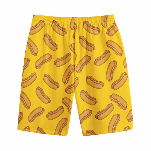 Yellow Hot Dog Pattern Print Cotton Shorts