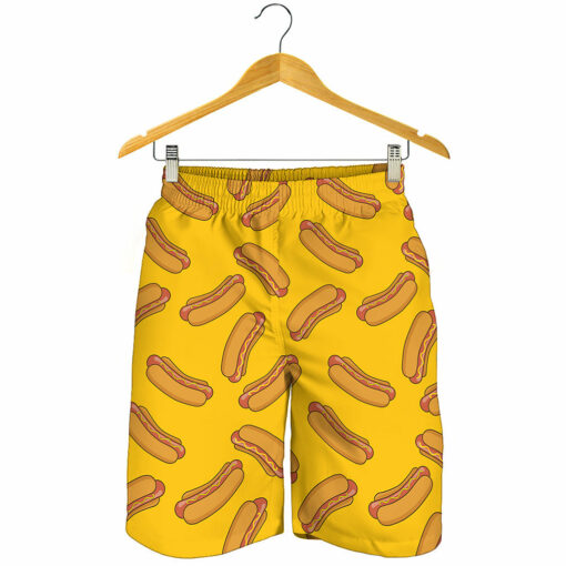 Yellow Hot Dog Pattern Print Men's Shorts