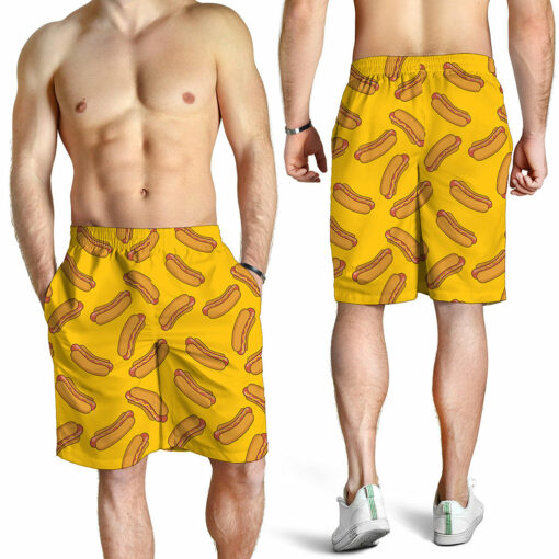 Yellow Hot Dog Pattern Print Men's Shorts