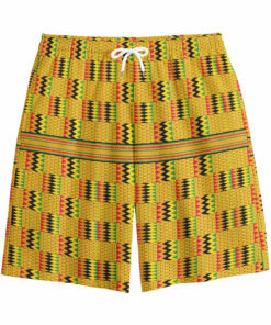 Yellow Kente Pattern Print Cotton Shorts