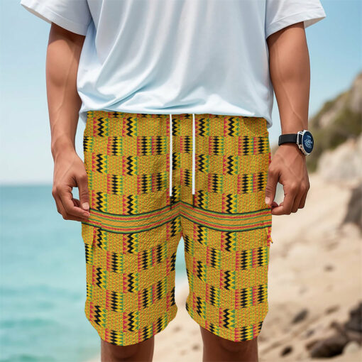 Yellow Kente Pattern Print Men's Cargo Shorts