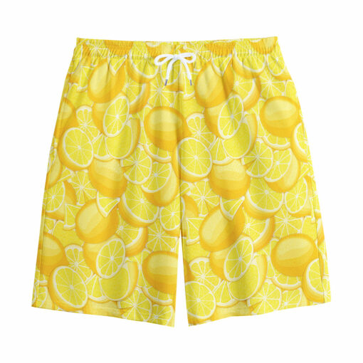Yellow Lemon Pattern Print Cotton Shorts