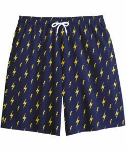 Yellow Lightning Bolts Pattern Print Cotton Shorts