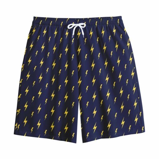 Yellow Lightning Bolts Pattern Print Cotton Shorts