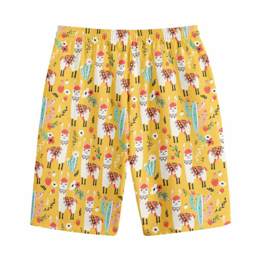 Yellow Llama Pattern Print Cotton Shorts