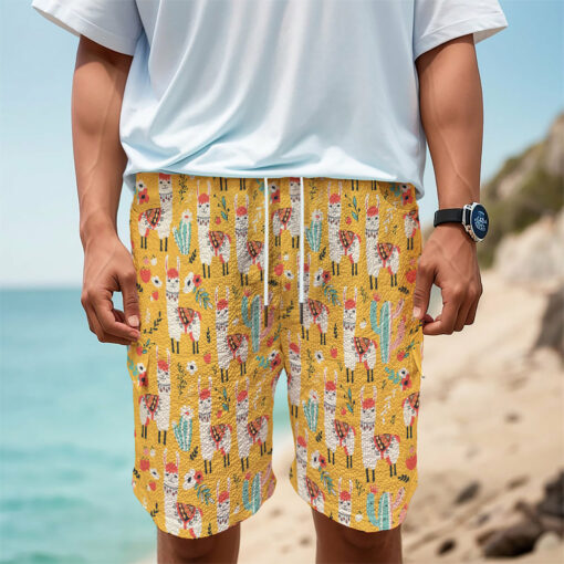 Yellow Llama Pattern Print Men's Cargo Shorts