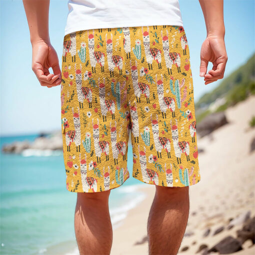 Yellow Llama Pattern Print Men's Cargo Shorts