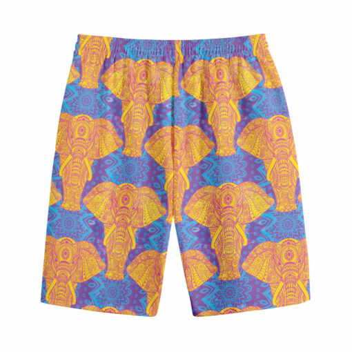 Yellow Mandala Elephant Pattern Print Cotton Shorts