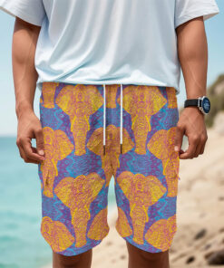 Yellow Mandala Elephant Pattern Print Men's Cargo Shorts