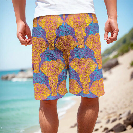 Yellow Mandala Elephant Pattern Print Men's Cargo Shorts
