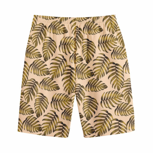 Yellow Monstera Leaves Pattern Print Cotton Shorts