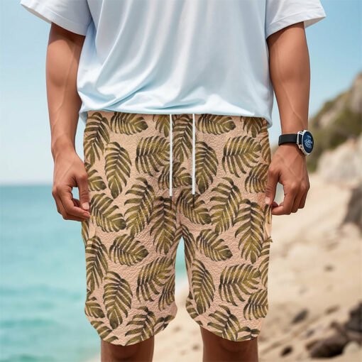 Yellow Monstera Leaves Pattern Print Men's Cargo Shorts