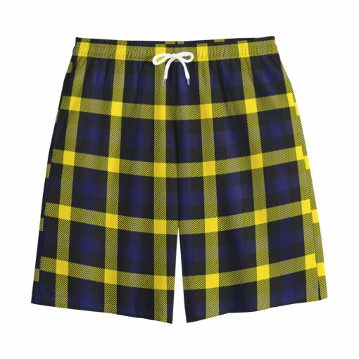 Yellow Navy And Black Plaid Print Cotton Shorts