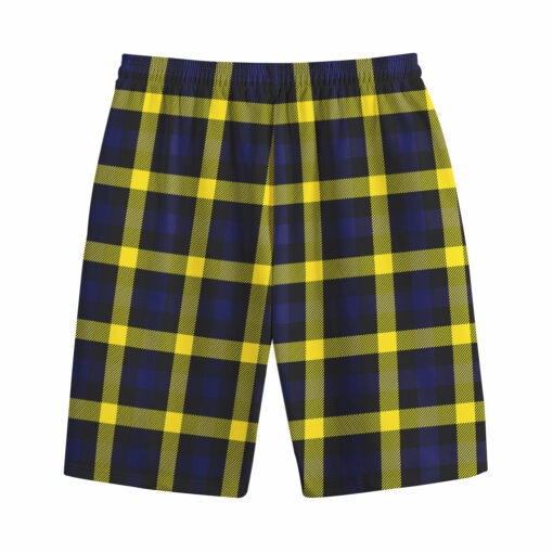 Yellow Navy And Black Plaid Print Cotton Shorts