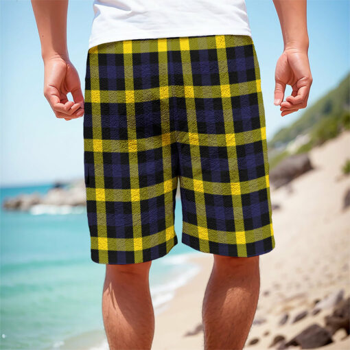 Yellow Navy And Black Plaid Print Men's Cargo Shorts