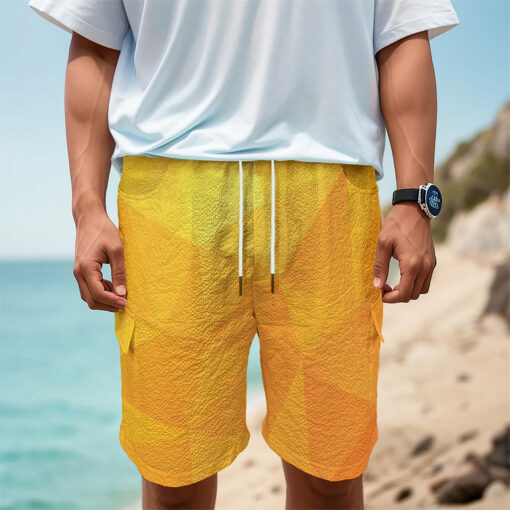 Yellow Polygonal Geometric Print Men's Cargo Shorts