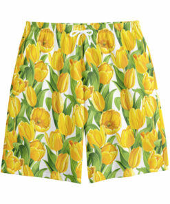 Yellow Spring Tulip Pattern Print Cotton Shorts