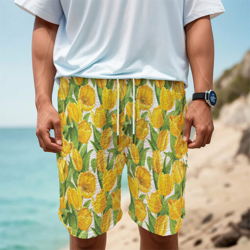 Yellow Spring Tulip Pattern Print Men's Cargo Shorts