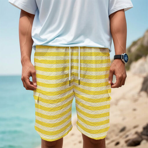 Yellow Striped Pattern Print Men's Cargo Shorts