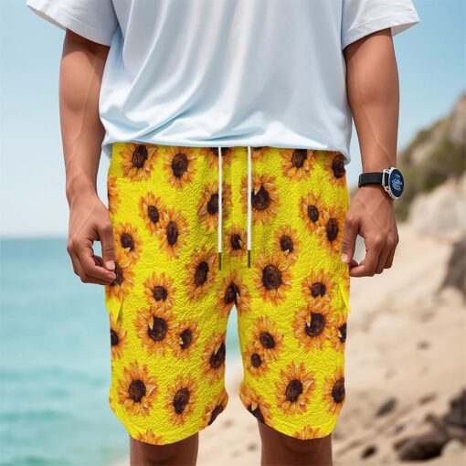 Yellow Sunflower Pattern Print Men's Cargo Shorts