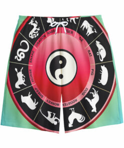 Yin Yang Chinese Zodiac Signs Print Cotton Shorts