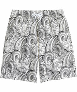Zentangle Flower Pattern Print Cotton Shorts