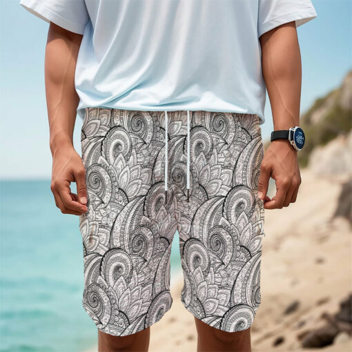 Zentangle Flower Pattern Print Men's Cargo Shorts