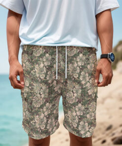 Aloha Hawaiian Camo Flower Pattern Print Men's Cargo Shorts