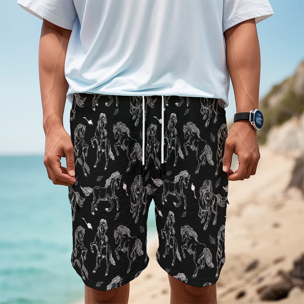 Black And White Horse Pattern Print Men's Cargo Shorts Black And White Horse Pattern Print Men's Cargo Shorts