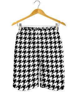 Black And White Houndstooth Print Men's Shorts