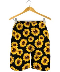 Black Sunflower Pattern Print Men's Shorts