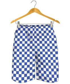 Blue And White Checkered Pattern Print Men's Shorts