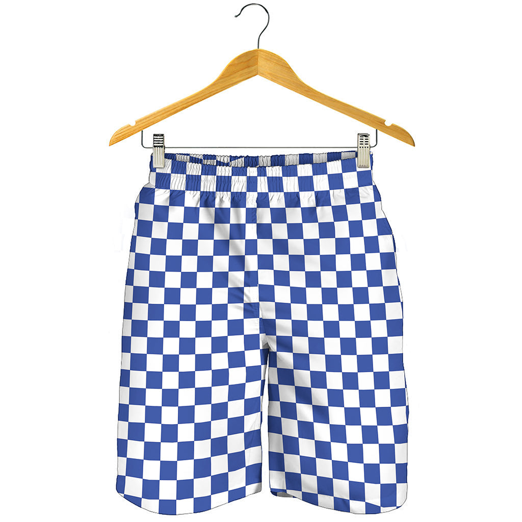 Blue And White Checkered Pattern Print Men's Shorts Blue And White Checkered Pattern Print Men's Shorts