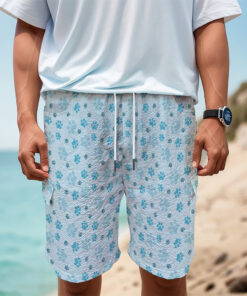 Blue Animal Paw Pattern Print Men's Cargo Shorts
