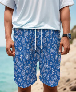 Blue Paisley Bandana Pattern Print Men's Cargo Shorts