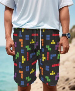 Colorful Block Puzzle Game Pattern Print Men's Cargo Shorts