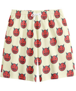 Devil Emoji Pattern Print Cotton Shorts