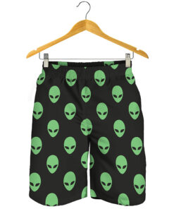 Green Alien Face Print Men's Shorts