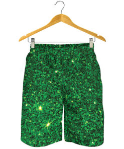 Green (NOT Real) Glitter Print Men's Shorts