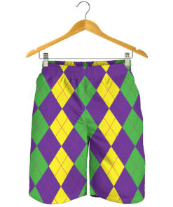 Mardi Gras Argyle Pattern Print Men's Shorts