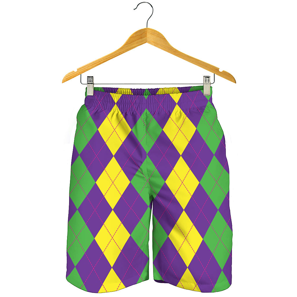 Mardi Gras Argyle Pattern Print Men's Shorts Mardi Gras Argyle Pattern Print Men's Shorts