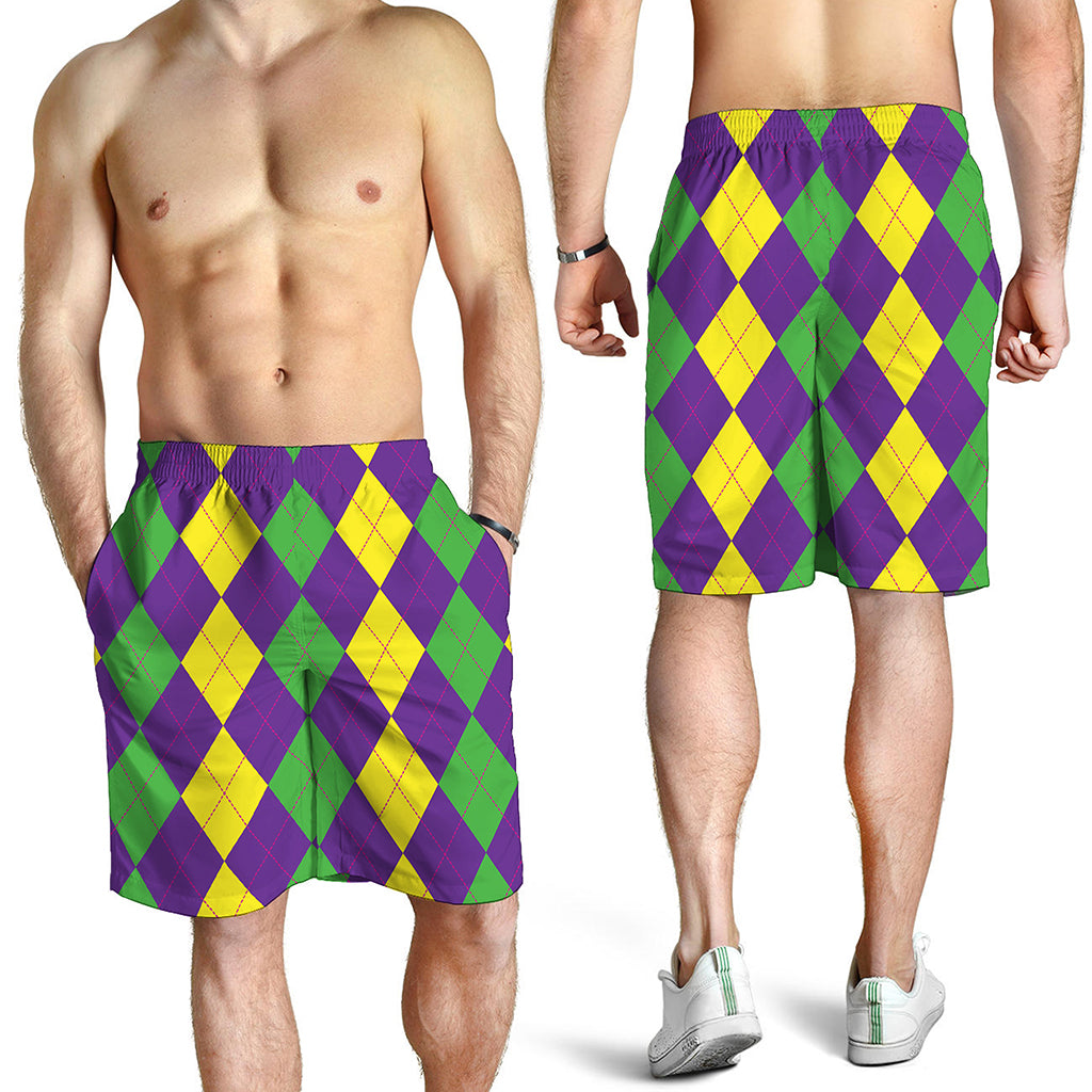 Mardi Gras Argyle Pattern Print Men's Shorts Mardi Gras Argyle Pattern Print Men's Shorts