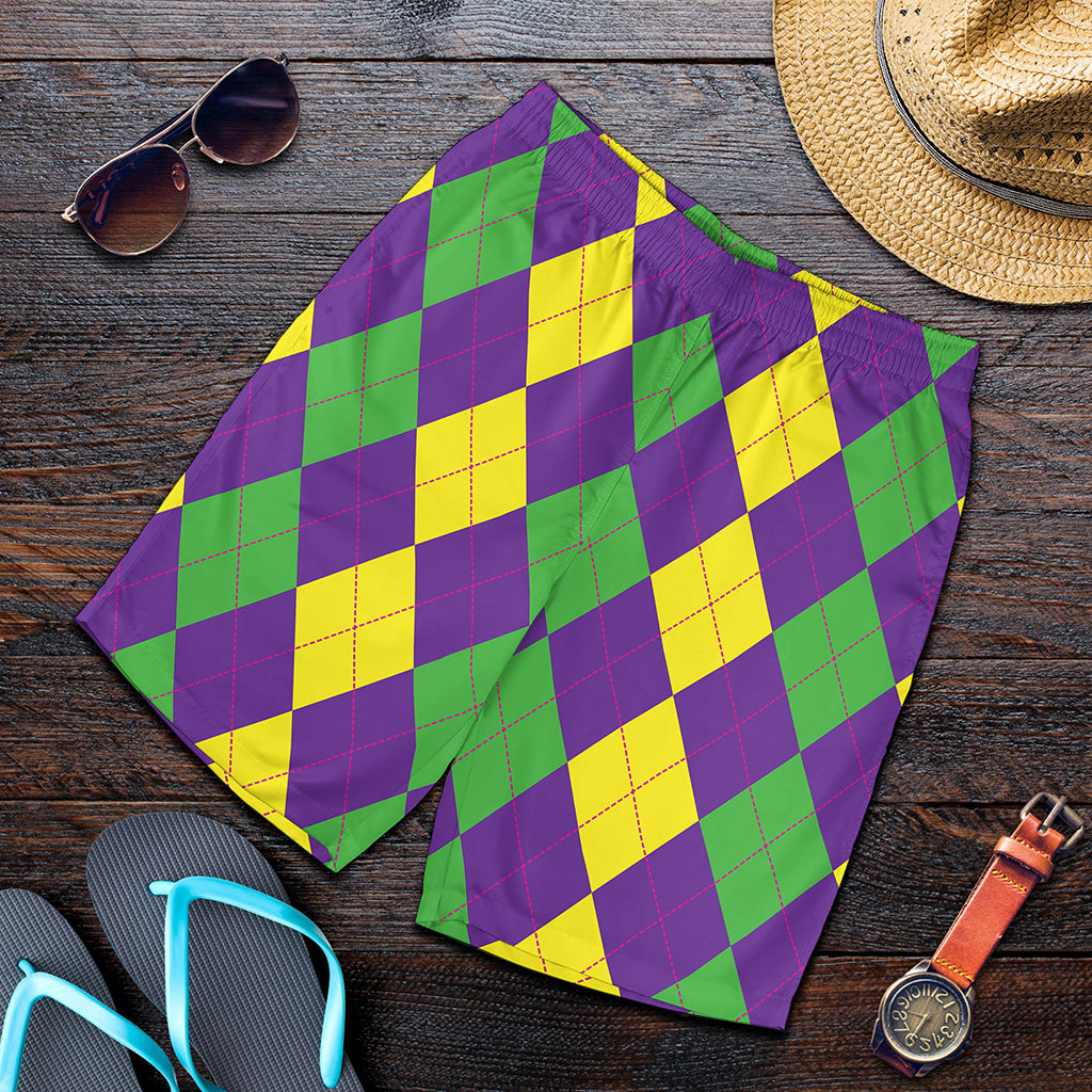 Mardi Gras Argyle Pattern Print Men's Shorts Mardi Gras Argyle Pattern Print Men's Shorts