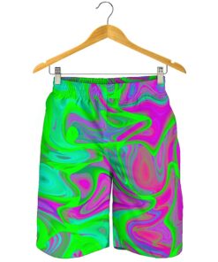 Neon Green Pink Psychedelic Trippy Print Men's Shorts