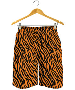 Orange And Black Tiger Stripe Print Men's Shorts