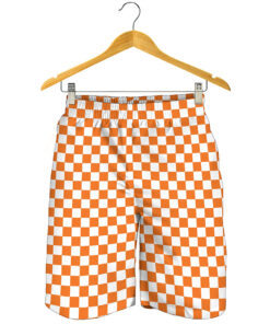 Orange And White Checkered Pattern Print Men's Shorts
